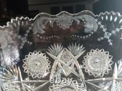 Large 9 Bowl American Brilliant Period Cut Glass Crystal Sinclaire engraved Cut