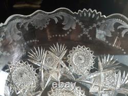 Large 9 Bowl American Brilliant Period Cut Glass Crystal Sinclaire engraved Cut