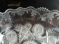 Large 9 Bowl American Brilliant Period Cut Glass Crystal Sinclaire engraved Cut
