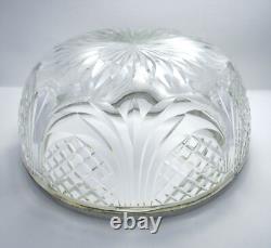 Large 9 Pineapple Cut Crystal Glass Fruit Salad Bowl Sterling Silver Rim Mount
