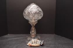 Large Antique American Brilliant Cut Crystal Glass Dome Top Table Lamp 15 Tall