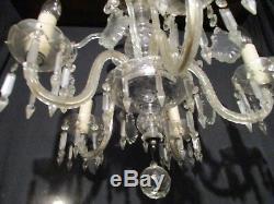Large Antique Crystal Cut Glass Chandelier Stunning Hanging Light Fixture