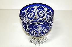 Large Bohemian Cobalt Blue Cut to Clear Footed Crystal Bowl