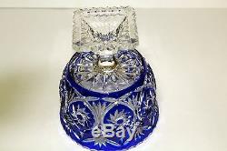 Large Bohemian Cobalt Blue Cut to Clear Footed Crystal Bowl