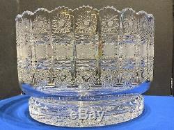 Large Bohemian Czech VTG Crystal 11-5/8 Bowl Cut Queen Lace Glass Centerpiece