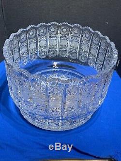 Large Bohemian Czech VTG Crystal 11-5/8 Bowl Cut Queen Lace Glass Centerpiece