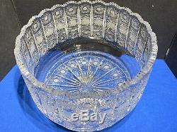 Large Bohemian Czech VTG Crystal 11-5/8 Bowl Cut Queen Lace Glass Centerpiece