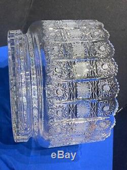 Large Bohemian Czech VTG Crystal 11-5/8 Bowl Cut Queen Lace Glass Centerpiece