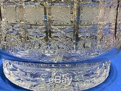 Large Bohemian Czech VTG Crystal 11-5/8 Bowl Cut Queen Lace Glass Centerpiece