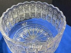 Large Bohemian Czech VTG Crystal 11-5/8 Bowl Cut Queen Lace Glass Centerpiece