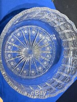 Large Bohemian Czech VTG Crystal 11-5/8 Bowl Cut Queen Lace Glass Centerpiece