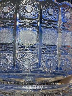 Large Bohemian Czech VTG Crystal 11-5/8 Bowl Cut Queen Lace Glass Centerpiece