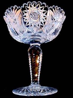 Large Brilliant Cut Glass Crystal Compote Pedestal Fruit Bowl Hobstars