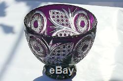Large CRYSTAL BOWL /FRUIT VASE 21x24 cm PURPLE Cut to clear overlay, RUSSIA, New