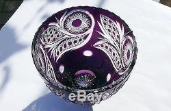 Large CRYSTAL BOWL /FRUIT VASE 21x24 cm PURPLE Cut to clear overlay, RUSSIA, New