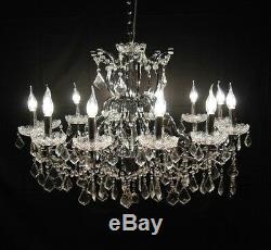 Large Chrome 12 Arm Branch French Shallow Cut Glass Chandelier High Quality