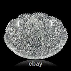 Large Cut Crystal Centerpiece Bowl American Brilliant Style Buttons Stars B100