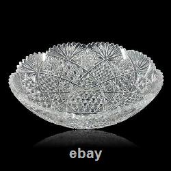 Large Cut Crystal Centerpiece Bowl American Brilliant Style Buttons Stars B100