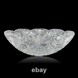 Large Cut Crystal Centerpiece Bowl American Brilliant Style Buttons Stars B100