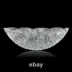 Large Cut Crystal Centerpiece Bowl American Brilliant Style Buttons Stars B100