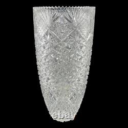 Large Cut Crystal Flower Vase 14.75 Heavy Brilliant Glass Sawtooth Rim Decor