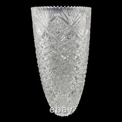 Large Cut Crystal Flower Vase 14.75 Heavy Brilliant Glass Sawtooth Rim Decor