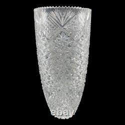 Large Cut Crystal Flower Vase 14.75 Heavy Brilliant Glass Sawtooth Rim Decor
