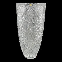 Large Cut Crystal Flower Vase 14.75 Heavy Brilliant Glass Sawtooth Rim Decor