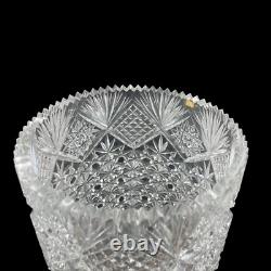 Large Cut Crystal Flower Vase 14.75 Heavy Brilliant Glass Sawtooth Rim Decor