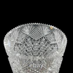 Large Cut Crystal Flower Vase 14.75 Heavy Brilliant Glass Sawtooth Rim Decor