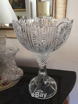 Large Cut Crystal Pedestal Bowl Tall Compote Centerpiece 14 tall