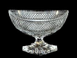 Large Cut Glass Crystal Footed Pedestal Oval Boat Bowl Vintage