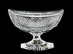 Large Cut Glass Crystal Footed Pedestal Oval Boat Bowl Vintage