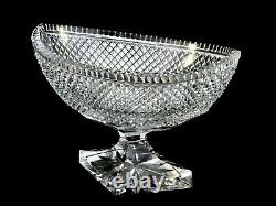 Large Cut Glass Crystal Footed Pedestal Oval Boat Bowl Vintage