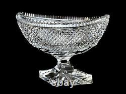 Large Cut Glass Crystal Footed Pedestal Oval Boat Bowl Vintage