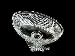 Large Cut Glass Crystal Footed Pedestal Oval Boat Bowl Vintage