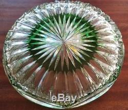Large Cut to Clear Green Crystal Glass Bowl VTG Saw Tooth Edge Rose Flower 5lbs