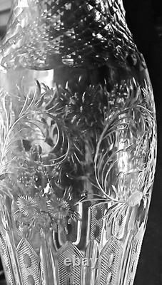Large Hawkes Cut Crystal Vase WithSterling Base Tall 19 1/4 Perfect. C1930