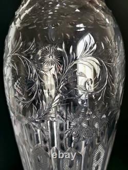 Large Hawkes Cut Crystal Vase WithSterling Base Tall 19 1/4 Perfect. C1930