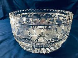 Large Heavy Cut Crystal Glass Bowl Etched Tooth Rim Clear Lead 10 X 5
