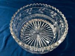 Large Heavy Cut Crystal Glass Bowl Etched Tooth Rim Clear Lead 10 X 5