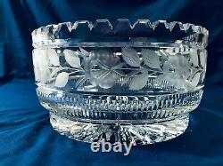 Large Heavy Cut Crystal Glass Bowl Etched Tooth Rim Clear Lead 10 X 5