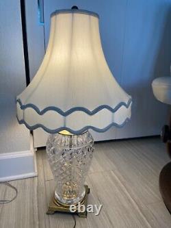 Large Pair of Waterford Cut Crystal Glass Table Lamps with Brass Bases