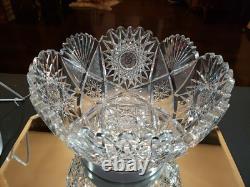Large Punch Bowl American Brilliant period Cut Glass Crystal Huge Hobstars early