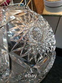 Large Punch Bowl American Brilliant period Cut Glass Crystal Huge Hobstars early