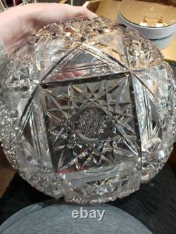 Large Punch Bowl American Brilliant period Cut Glass Crystal Huge Hobstars early