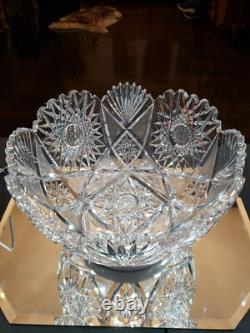 Large Punch Bowl American Brilliant period Cut Glass Crystal Huge Hobstars early