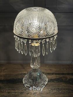 Large Vintage American ABP Brilliant Crystal Hand Cut Glass Table Lamp Rainbow