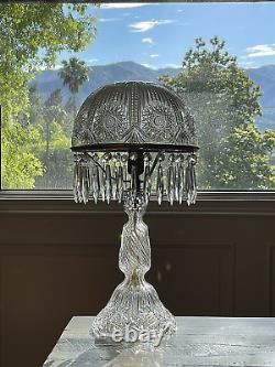 Large Vintage American ABP Brilliant Crystal Hand Cut Glass Table Lamp Rainbow
