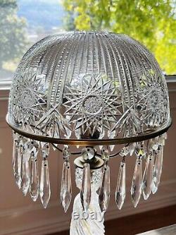 Large Vintage American ABP Brilliant Crystal Hand Cut Glass Table Lamp Rainbow